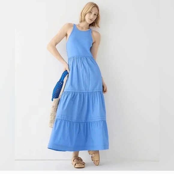 J. Crew Dresses & Skirts - J.Crew Rib High Neck Cutaway Tank Dress Poplin Skirt Blue Size Medium